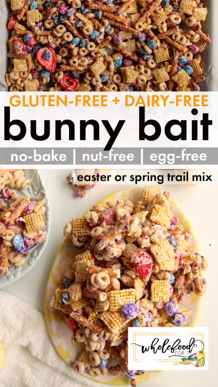 Gluten-free Dairy-free Bunny Bait - No-bake, egg-free, nut-free, EASY. A fun Easter or spring trail mix, snack, or treat.