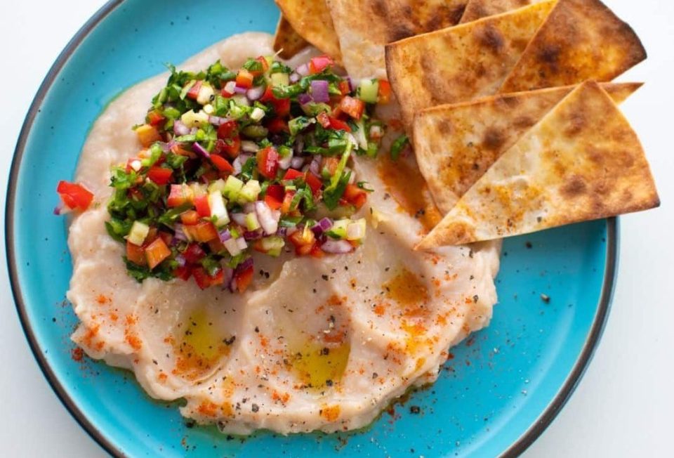 White Bean Mash with Crispy Salsa and Fried Tortillas