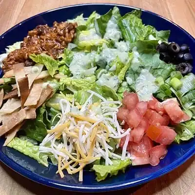 Overhead view of chopped taco salad.