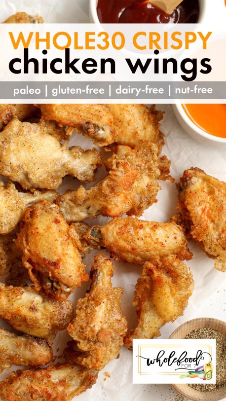 Whole30 Crispy Chicken Wings - Paleo, gluten-free, dairy-free, egg-free, nut-free. 5-ingredients. Air fryer or stove!